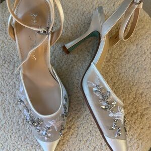 Betsey Johnson White Heels with Silver Embellishments